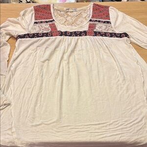 Women's Cream and Red Lace Top